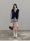 check mood line blue tops & skirt SI1222