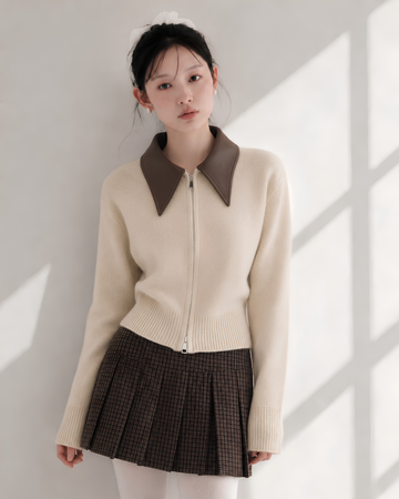 leather curler point zip tops SI1278