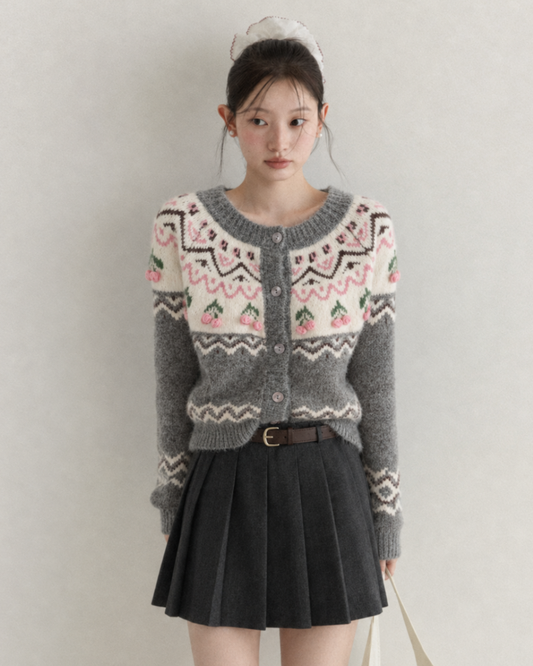 pattern girly Cherry gray tops SI1296