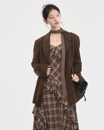 check brown mood one-piece & jacket SI1244