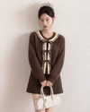 ribbon lace girly brown tops SI1292