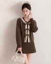 ribbon lace girly brown tops SI1292