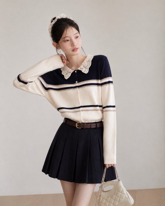 simple mulch pleats navy skirt SI1264