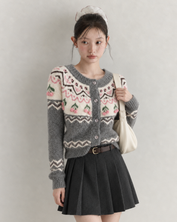 pattern girly Cherry gray tops SI1296