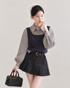 check like vest navy tops SI1302