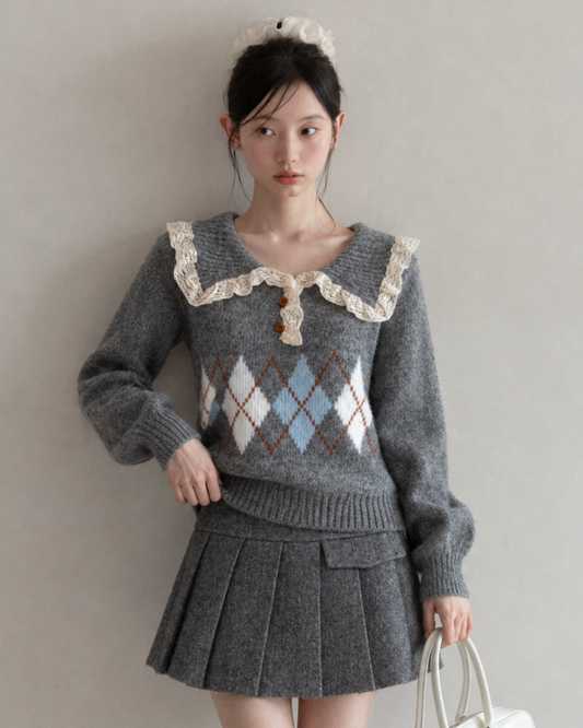 curler frill point gray tops SI1330