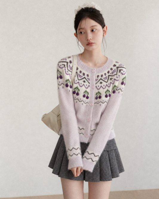 pattern girly Cherry pink tops SI1297