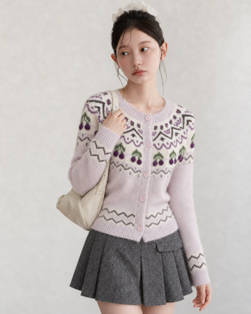 pattern girly Cherry pink tops SI1297