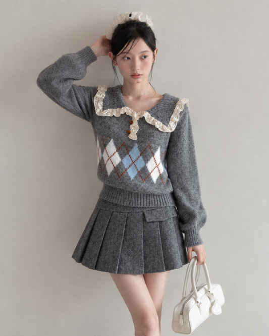 curler frill point gray tops SI1330