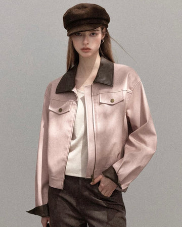 leather pink  jacket SI1220