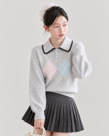 argyle point gray stitch tops SI1314