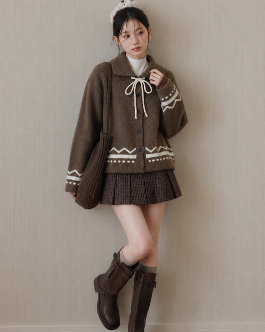 brown ribbon point pattern Knit SI1249