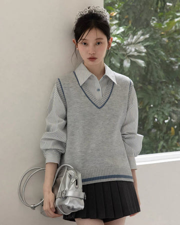 stripe mood shirt & vest SI1203