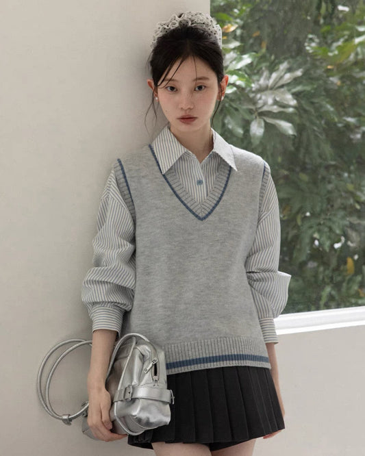 stripe mood shirt & vest SI1203