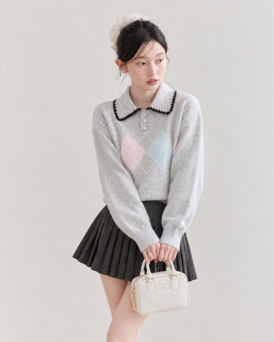 argyle point gray stitch tops SI1314
