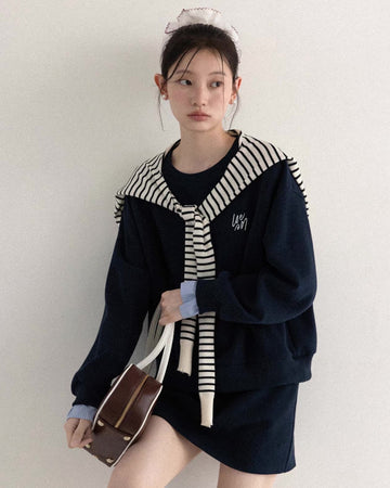navy mood casual tops & skirt SI1202