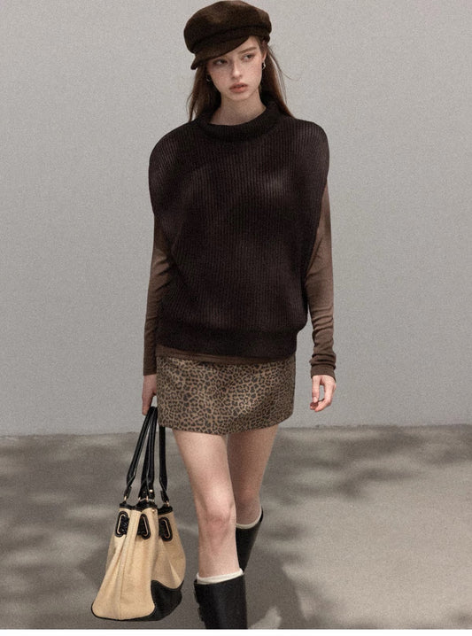 brown mood vest & tops & skirt SI1221