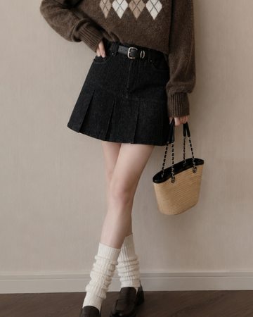 pleats denim skirt SI1270