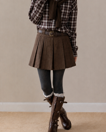 simple mulch pleats brown skirt SI1267
